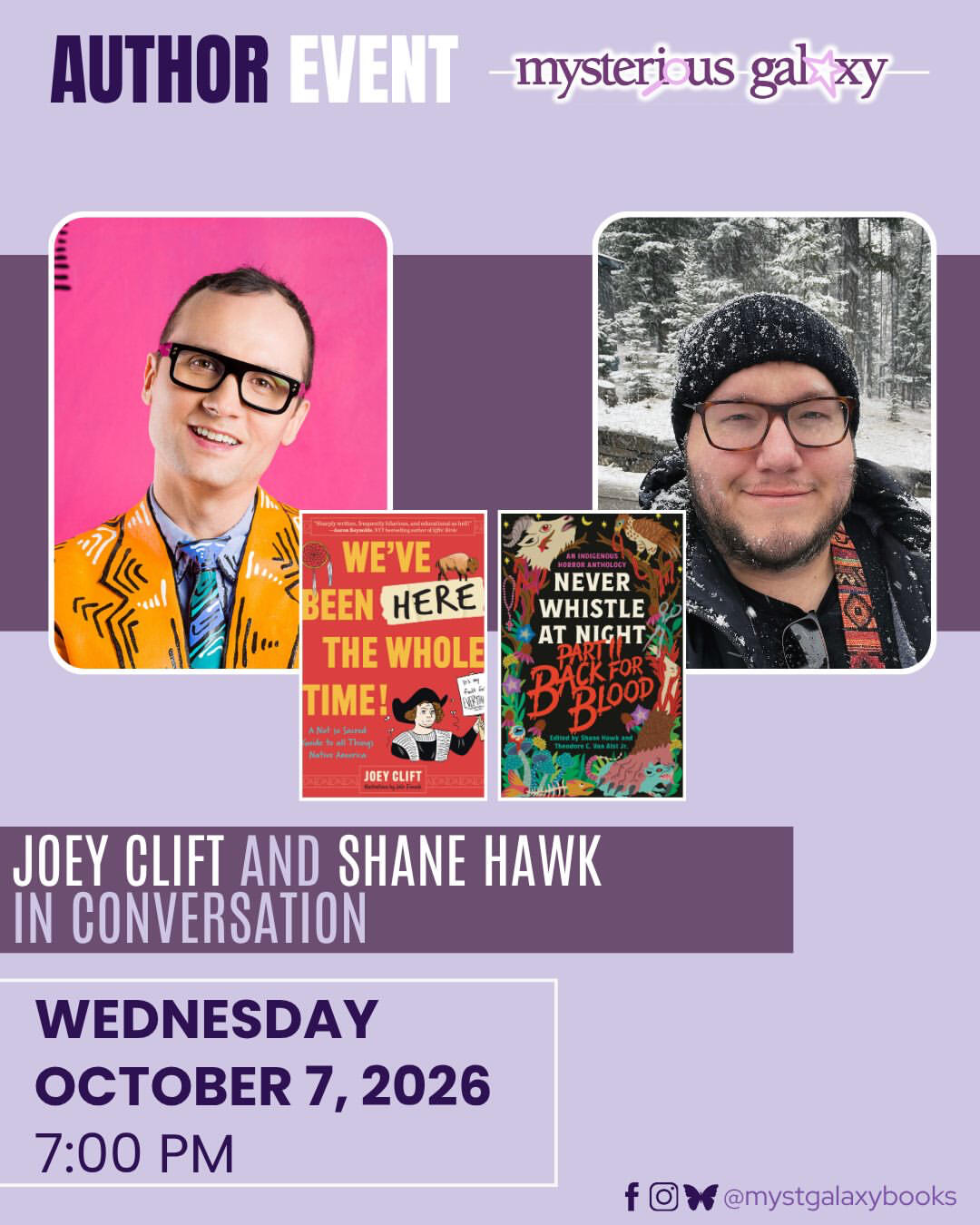 Shane Hawk and Joey Clift in Conversation at Mysterious Galaxy Oct 7, 2026 at 7PM Shane Hawk and Joey Clift in Conversation at Mysterious Galaxy Oct 7, 2026 at 7PM