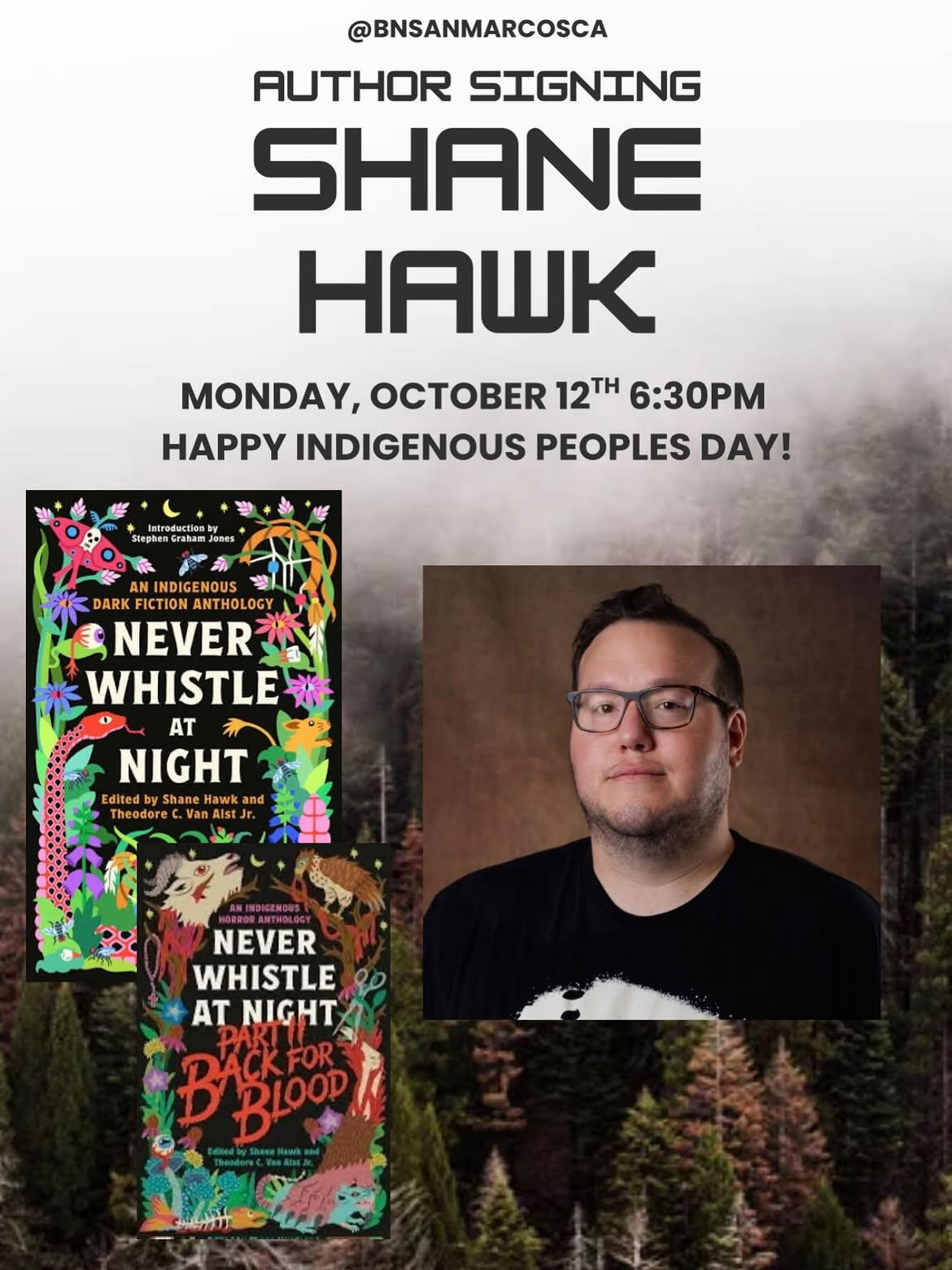 Shane Hawk signs books at the newly opened Barnes and Noble in San Marcos on October 12, 2026 at 6:30PM