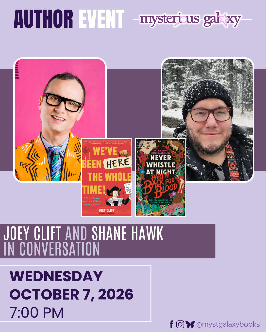Shane Hawk and Joey Clift in Conversation at Mysterious Galaxy Oct 7, 2026 at 7PM Shane Hawk and Joey Clift in Conversation at Mysterious Galaxy Oct 7, 2026 at 7PM